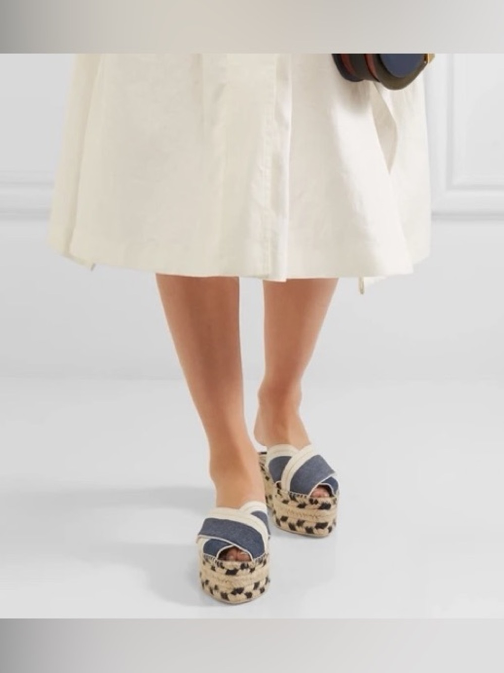 Stella McCartney Cross-Band Platform Espadrille Mule Slides Navy Cream Size 36